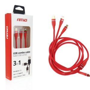 Cable USB 3 en 1 Lightning/USB C/micro USB 120cm 3.1A UC-7