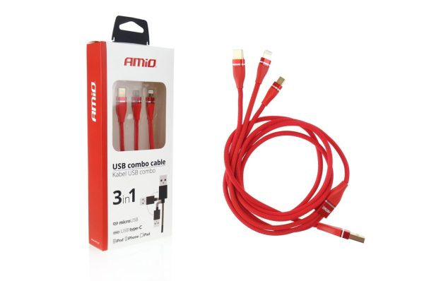 Cable USB 3 en 1 Lightning/USB C/micro USB 120cm 3.1A UC-7