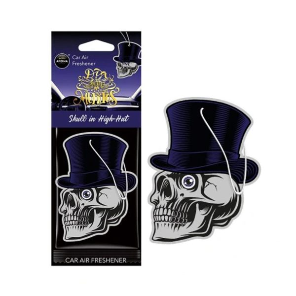 Ambientador para coche AROMA CAR MUERTOS Skull in Hat Black Oud
