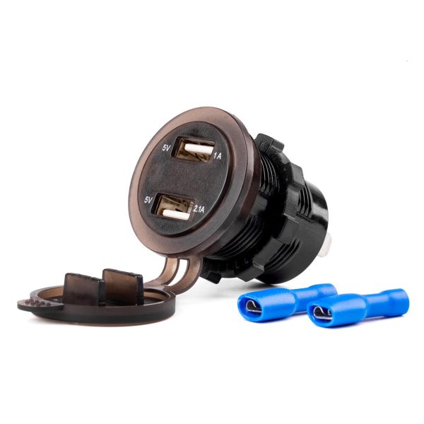 Cargador impermeable con pantalla de voltaje 2xUSB 12/24V MOD-06