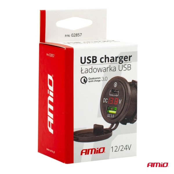Cargador impermeable USB+USB-C 12/24V MOD-08