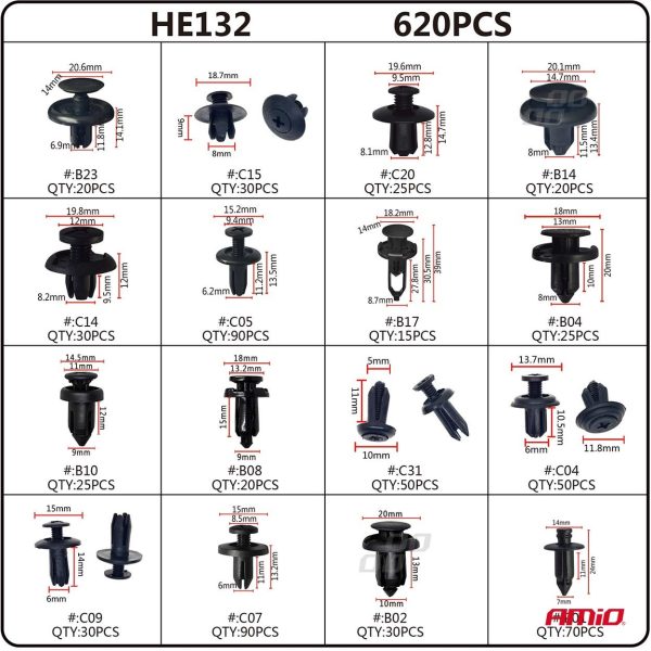 Juego de clips para carrocería x 620 unid.