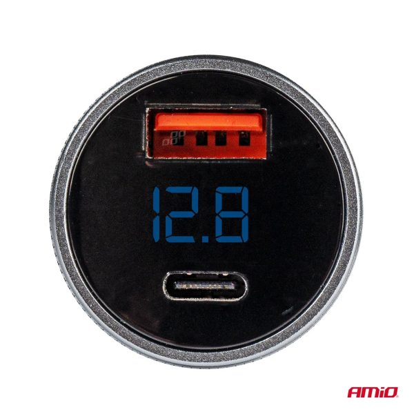 Cargador USB con voltímetro 38W PCH PRO-06 USB+USB-C 12/24V