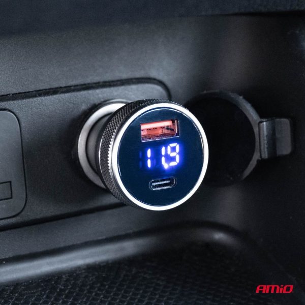 Cargador USB con voltímetro 38W PCH PRO-06 USB+USB-C 12/24V