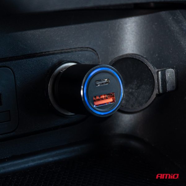 Cargador de coche de aluminio PCH PRO-08 USB-C+USB 38W 12/24V