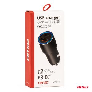 Cargador de coche de aluminio PCH PRO-08 USB-C+USB 38W 12/24V