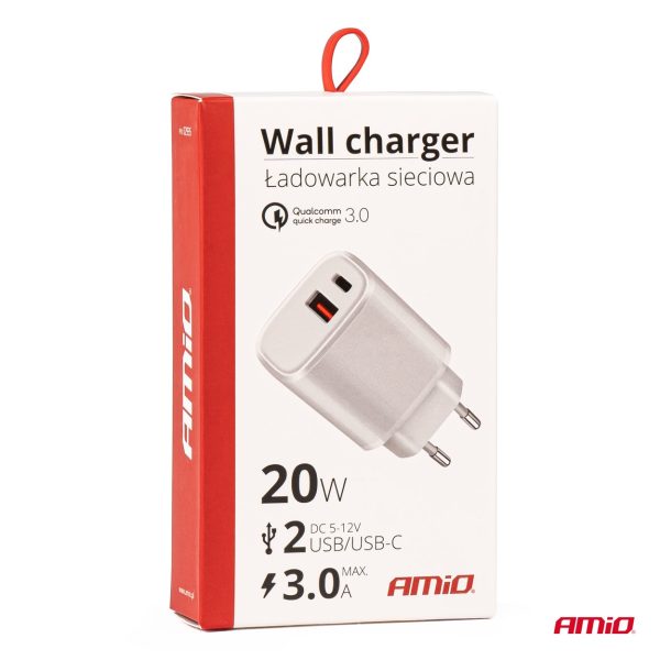 Cargador de pared PRO-09 USB+USB-C 20W Quick Charge 230V