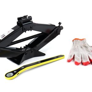 Gato de tijera 2T con mango de llave + Guantes de trabajo